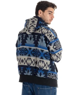 Giubbotto Uomo Con Cappuccio Felpa Con Zip Casual Fantasia Etnica Blu GIOSAL-G3140A
