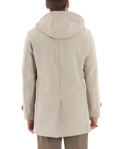 Giubbotto Uomo Con Cappuccio Trench Tessuto Tecnico Impermeabile Lungo Antivento Beige G3236A