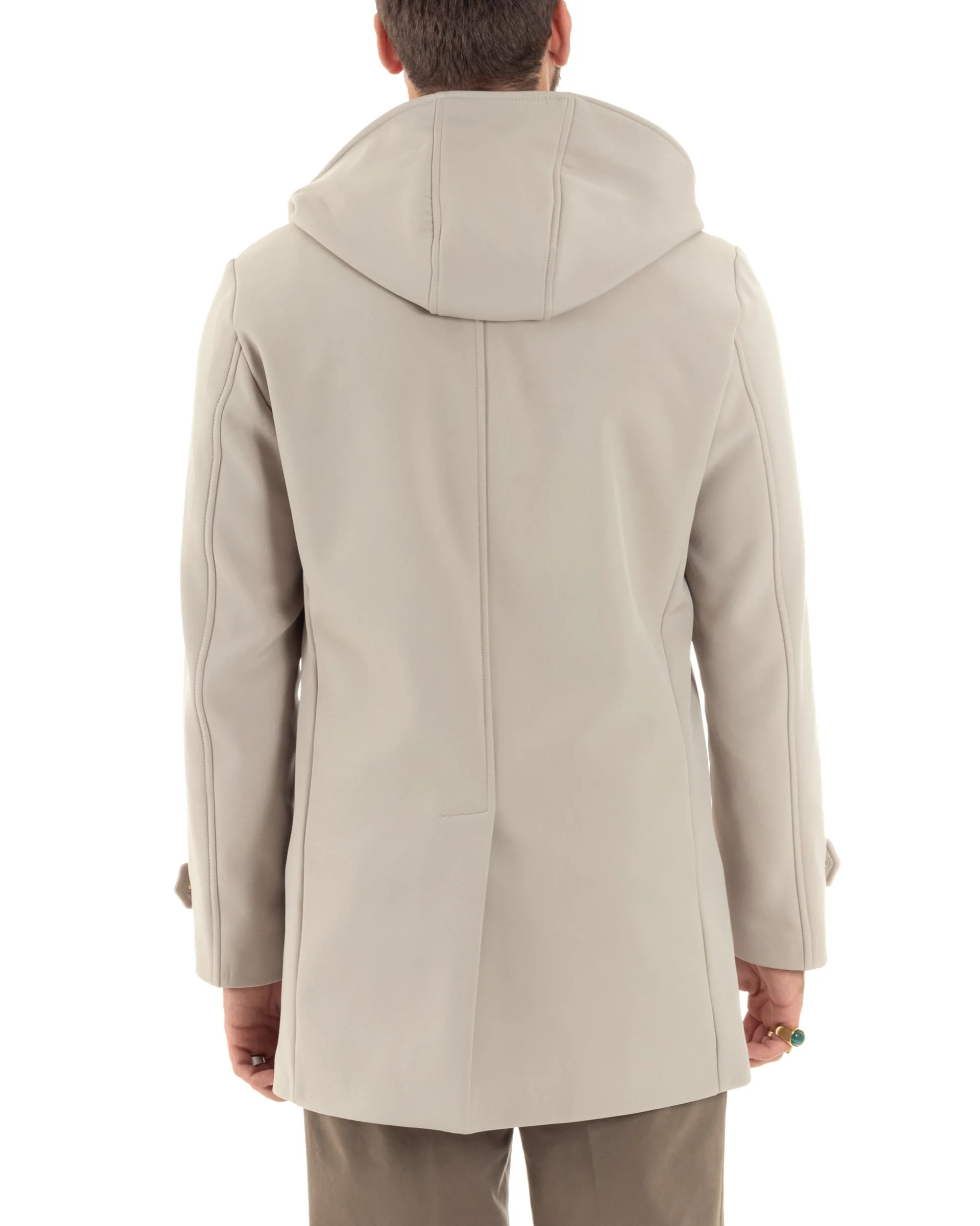 Giubbotto Uomo Con Cappuccio Trench Tessuto Tecnico Impermeabile Lungo Antivento Beige G3236A