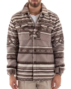 Giubbotto Uomo Con Colletto Camicia Calda Camicione Fantasia Etnica Beige GIOSAL-G2921A