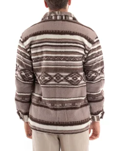 Giubbotto Uomo Con Colletto Camicia Calda Camicione Fantasia Etnica Beige GIOSAL-G2921A