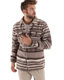 Giubbotto Uomo Con Colletto Camicia Calda Camicione Fantasia Etnica Beige GIOSAL-G2921A