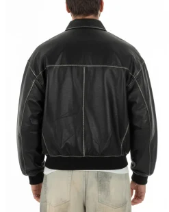 Giubbotto uomo crop giacca bomber boxy zip colletto ecopelle nero GIOSAL-G3386A
