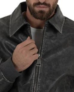 Giubbotto uomo crop giacca bomber boxy zip colletto ecopelle grigio GIOSAL-G3387A