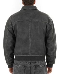 Giubbotto uomo crop giacca bomber boxy zip colletto ecopelle grigio GIOSAL-G3387A