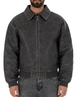 Giubbotto uomo crop giacca bomber boxy zip colletto ecopelle grigio GIOSAL-G3387A