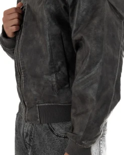 Giubbotto uomo crop giacca bomber boxy zip colletto ecopelle grigio GIOSAL-G3387A