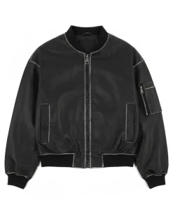 Giubbotto uomo crop giacca bomber boxy zip college ecopelle nero GIOSAL-G3388A