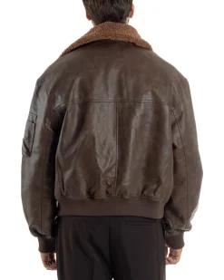 Giubbotto Uomo Ecopelle Bomber Collo Pelliccia Aviatore Oversize Marrone G3343A