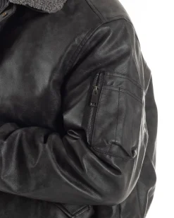 Giubbotto Uomo Ecopelle Bomber Collo Pelliccia Aviatore Oversize Nero G3344A