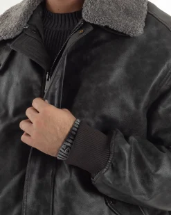 Giubbotto Uomo Ecopelle Bomber Collo Pelliccia Aviatore Oversize Nero G3344A