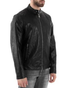 Giubbotto Uomo Ecopelle Con Collo Coreano Tinta Unita Nero Casual GIOSAL-G3157A