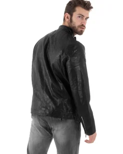 Giubbotto Uomo Ecopelle Con Collo Coreano Tinta Unita Nero Casual GIOSAL-G3157A