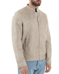 Giubbotto Uomo Ecopelle Con Collo Coreano Tinta Unita Beige Casual GIOSAL-G3156A
