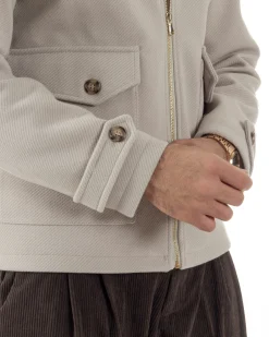 Giubbotto Uomo Giacca Bomber Panno Spigato Zip Colletto Beige BlackSunday G3379A