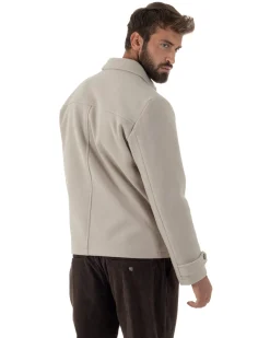 Giubbotto Uomo Giacca Bomber Panno Spigato Zip Colletto Beige BlackSunday G3379A