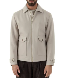 Giubbotto Uomo Giacca Bomber Panno Spigato Zip Colletto Beige BlackSunday G3379A
