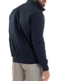 Giubbotto uomo giacca college bottoni tessuto tecnico bomber imbottito caldo tasche blu GIOSAL-G3273A