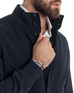 Giubbotto uomo giacca college bottoni tessuto tecnico bomber imbottito caldo tasche blu GIOSAL-G3273A