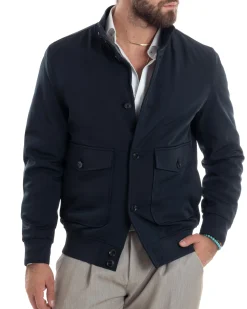 Giubbotto uomo giacca college bottoni tessuto tecnico bomber imbottito caldo tasche blu GIOSAL-G3273A