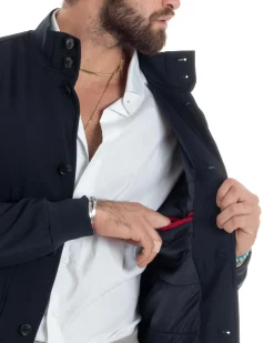Giubbotto uomo giacca college bottoni tessuto tecnico bomber imbottito caldo tasche blu GIOSAL-G3273A