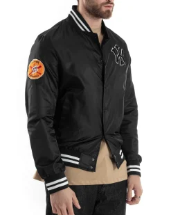 Giubbotto Uomo Giacca College Bomber Con Patch Tessuto Tecnico Nero GIOSAL-G3177A
