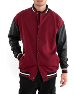 Giubbotto Uomo Giacca College Varsity Ecopelle Bicolore Bordeaux Nero GIOSAL-G2889A