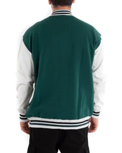 Giubbotto Uomo Giacca College Varsity Ecopelle Bicolore Verde Bianco GIOSAL-G2888A