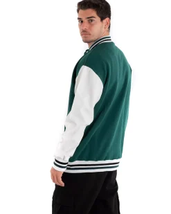Giubbotto Uomo Giacca College Varsity Ecopelle Bicolore Verde Bianco GIOSAL-G2888A