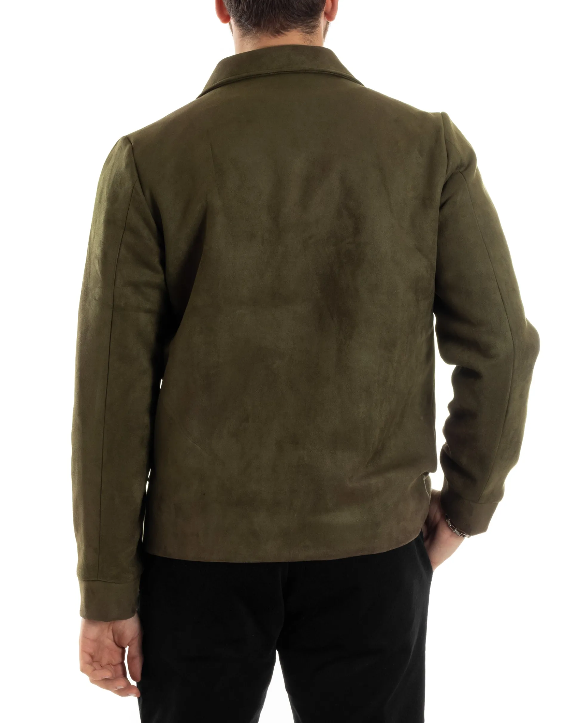 Giubbotto Uomo Giacca Con Colletto Camoscio Con Bottoni Tasche Con Patta Verde Casual GIOSAL-G3154A