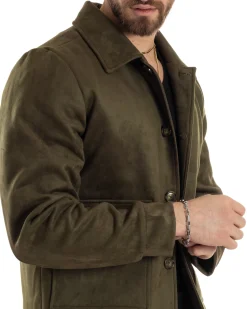 Giubbotto Uomo Giacca Con Colletto Camoscio Con Bottoni Tasche Con Patta Verde Casual GIOSAL-G3154A