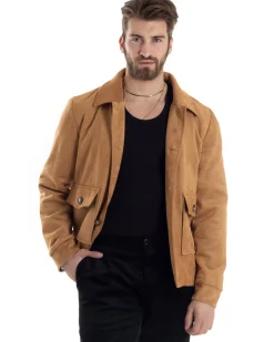 Giubbotto Uomo Giacca Con Colletto Camoscio Con Bottoni Tasche Con Patta Camel Casual GIOSAL-G3153A