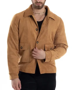 Giubbotto Uomo Giacca Con Colletto Camoscio Con Bottoni Tasche Con Patta Camel Casual GIOSAL-G3153A
