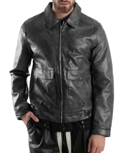 Giubbotto Uomo Giacca Con Colletto Ecopelle Tasche Con Patta Nero Casual GIOSAL-G3190A