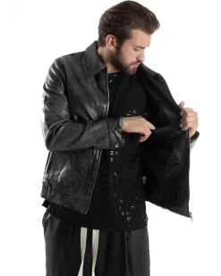 Giubbotto Uomo Giacca Con Colletto Ecopelle Tasche Con Patta Nero Casual GIOSAL-G3190A