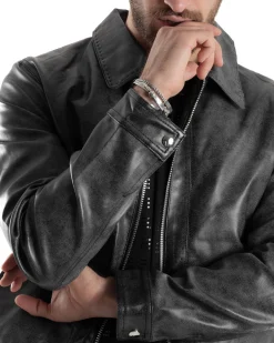 Giubbotto Uomo Giacca Con Colletto Ecopelle Tasche Con Patta Nero Casual GIOSAL-G3190A
