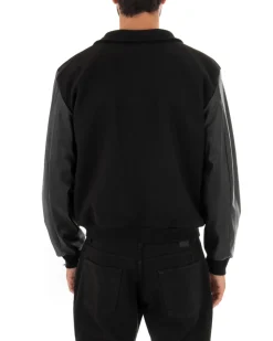 Giubbotto Uomo Giacca In Tessuto Panno Con Colletto Nero Ecopelle GIOSAL-G2746A