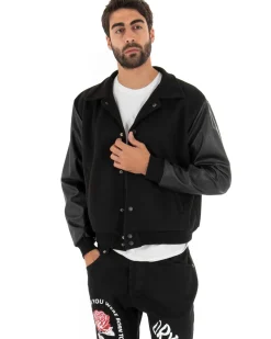 Giubbotto Uomo Giacca In Tessuto Panno Con Colletto Nero Ecopelle GIOSAL-G2746A