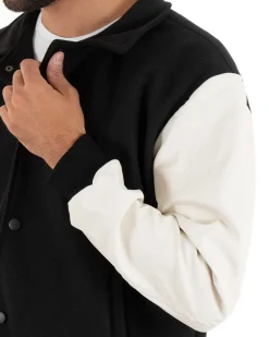 Giubbotto Uomo Giacca In Tessuto Panno Con Colletto Bicolore Nero Panna GIOSAL-G2745A