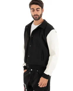 Giubbotto Uomo Giacca In Tessuto Panno Con Colletto Bicolore Nero Panna GIOSAL-G2745A