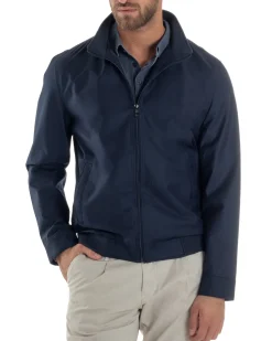 Giubbotto Uomo Giacca Leggera Tessuto Tecnico No Stiro College Impermeabile Con Zip Blu Casual GIOSAL-G3299A