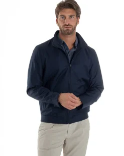 Giubbotto Uomo Giacca Leggera Tessuto Tecnico No Stiro College Impermeabile Con Zip Blu Casual GIOSAL-G3299A