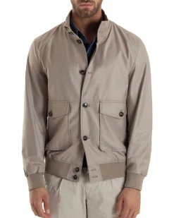 Giubbotto Uomo Giacca Leggera Tessuto Tecnico No Stiro College Impermeabile Con Bottoni Beige G3294A