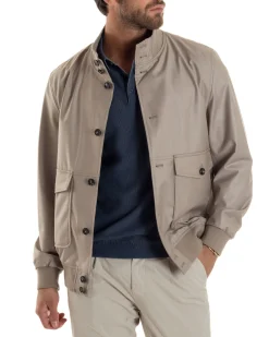 Giubbotto Uomo Giacca Leggera Tessuto Tecnico No Stiro College Impermeabile Con Bottoni Beige G3294A