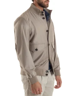 Giubbotto Uomo Giacca Leggera Tessuto Tecnico No Stiro College Impermeabile Con Bottoni Beige G3294A