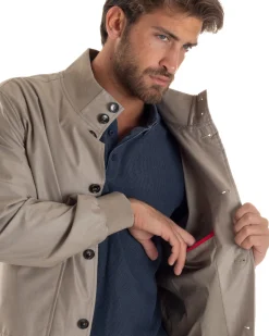 Giubbotto Uomo Giacca Leggera Tessuto Tecnico No Stiro College Impermeabile Con Bottoni Beige G3294A