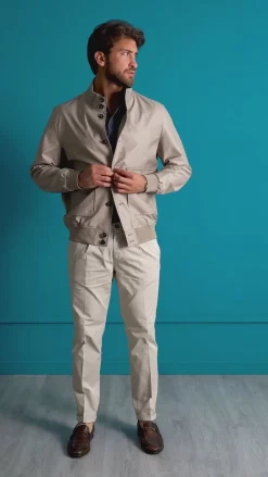 Giubbotto Uomo Giacca Leggera Tessuto Tecnico No Stiro College Impermeabile Con Bottoni Beige G3294A