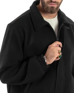 Giubbotto Uomo Panno Caldo Bomber Con Colletto Giacca Con Zip Tinta Unita Nero GIOSAL-G3248A