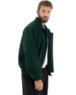 Giubbotto Uomo Panno Caldo Bomber Con Colletto Giacca Con Zip Tinta Unita Verde GIOSAL-G3249A