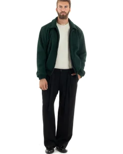 Giubbotto Uomo Panno Caldo Bomber Con Colletto Giacca Con Zip Tinta Unita Verde GIOSAL-G3249A